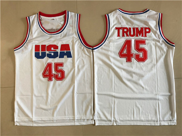 2017 USA #45 Trump White College Basketball Authentic Jersey->->NCAA Jersey